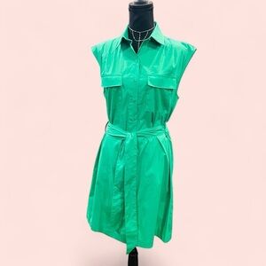 Donna Morgan Green Midi Button Down Sleeveless Shirt Dress 6
